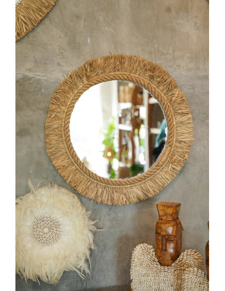 Miroir Mural Rond 60 cm en Raphia Naturel The Tahiti 
