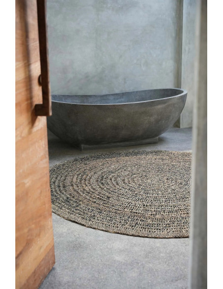 Tapis Rond 100 cm en Raphia Sisal Palmier Noir The Seagrass 