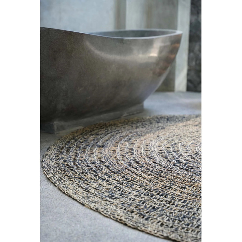 Tapis Rond 100 cm en Raphia Sisal Palmier Noir The Seagrass 