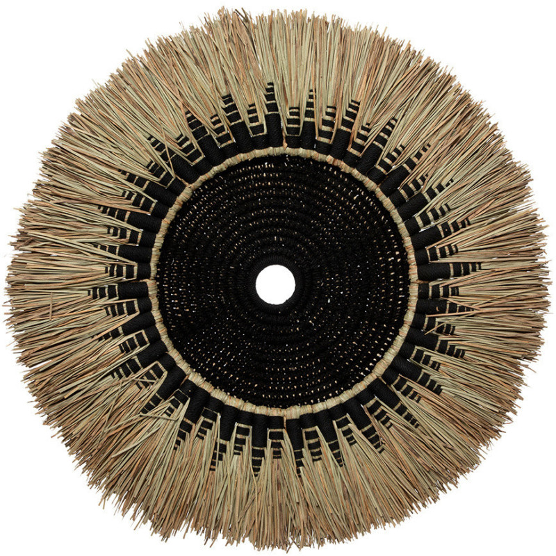 Décoration murale originale Macramé 60 cm en Herbe Naturel Coton Raphia Noir The Raffia 