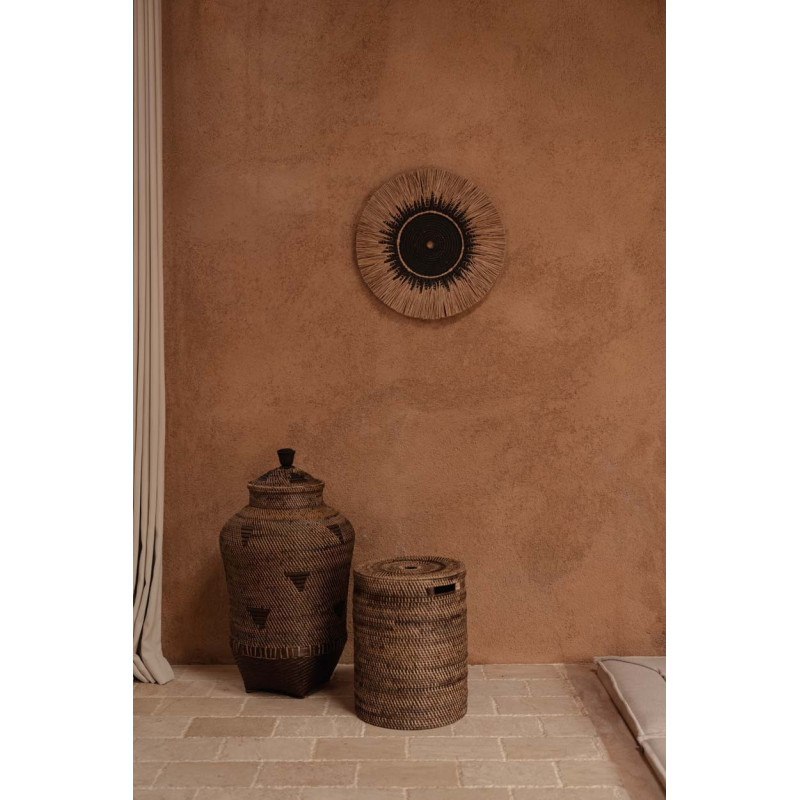 Décoration murale originale Macramé 60 cm en Herbe Naturel Coton Raphia Noir The Raffia 