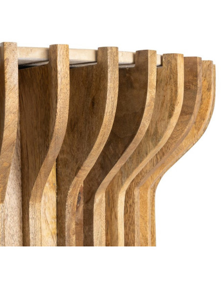Table basse design Ronde 78 cm Marbre Beige Bois de manguier Naturel Stréo
