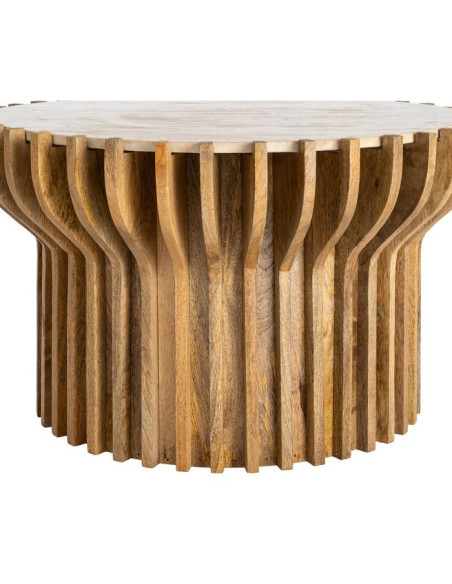 Table basse design Ronde 78 cm Marbre Beige Bois de manguier Naturel Stréo