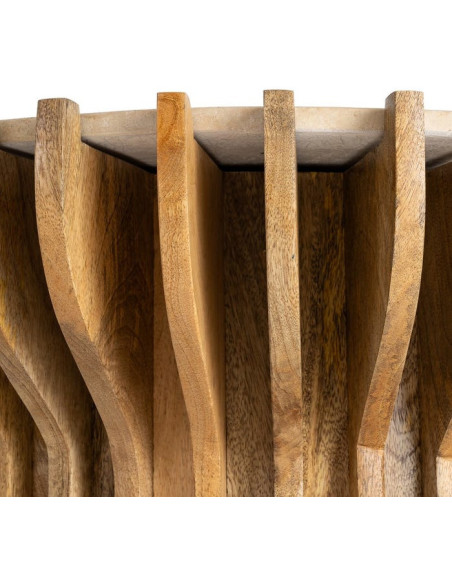 Table basse design Ronde 78 cm Marbre Beige Bois de manguier Naturel Stréo