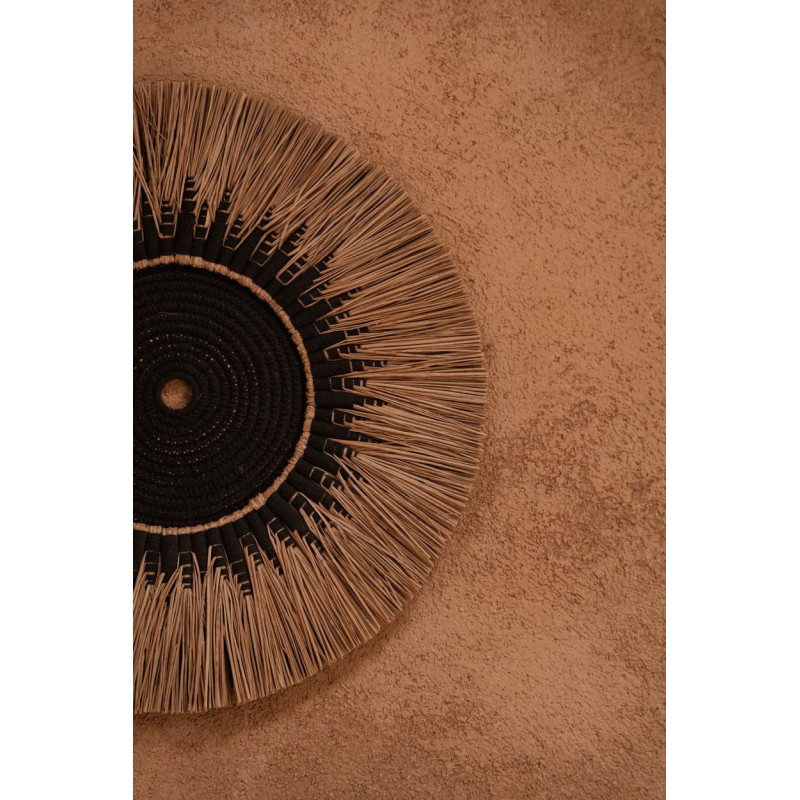 Décoration murale originale Macramé 60 cm en Herbe Naturel Coton Raphia Noir The Raffia 