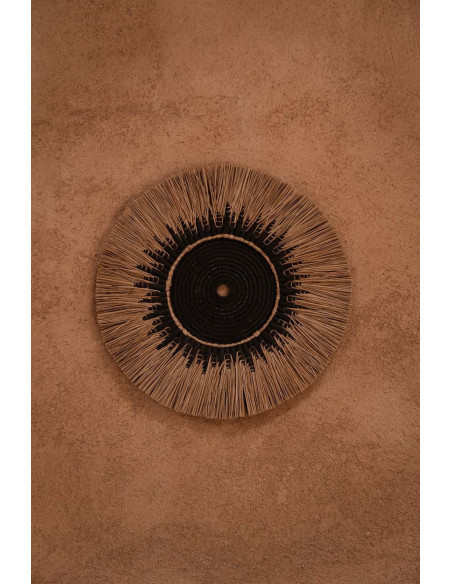 Décoration murale originale Macramé 60 cm en Herbe Naturel Coton Raphia Noir The Raffia 