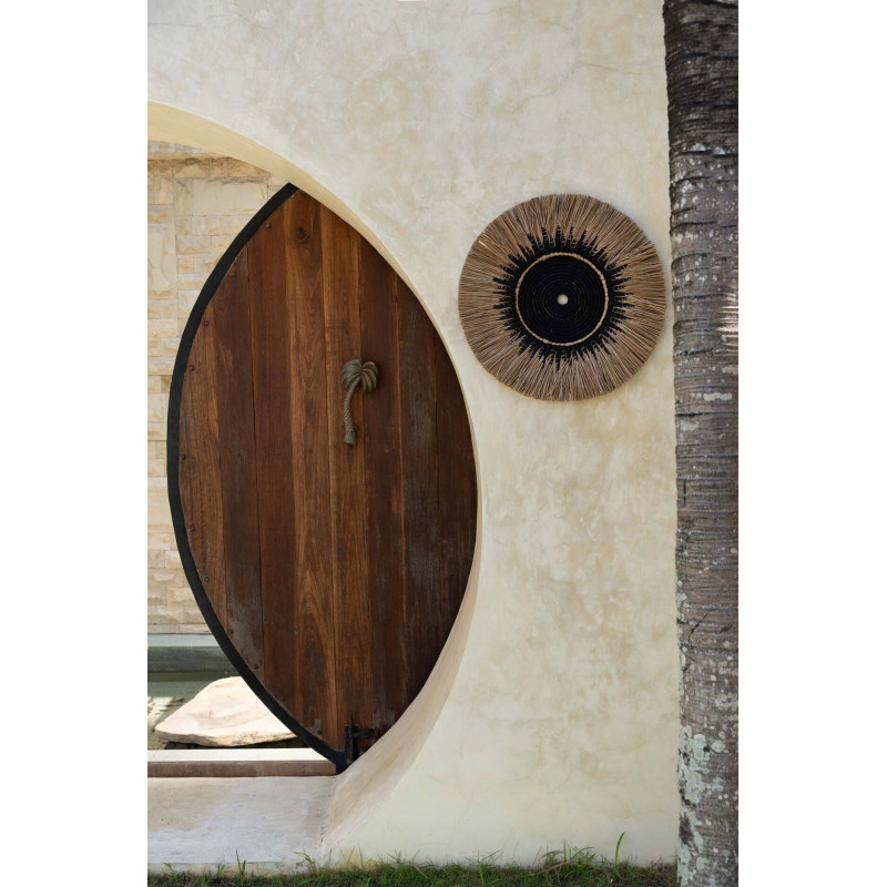 Décoration murale originale Macramé 60 cm en Herbe Naturel Coton Raphia Noir The Raffia 