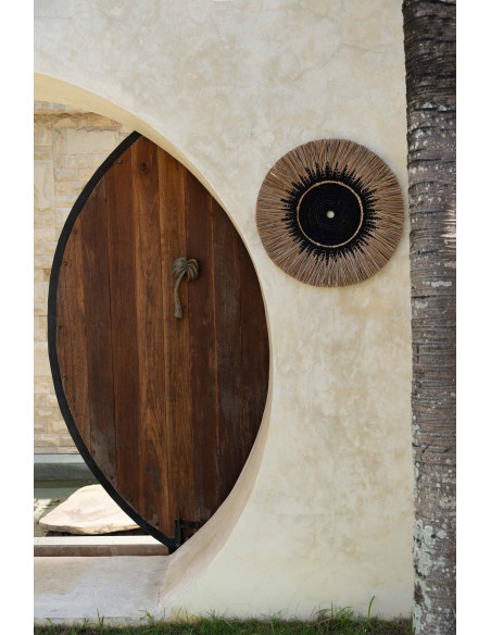 Décoration murale originale Macramé 60 cm en Herbe Naturel Coton Raphia Noir The Raffia 