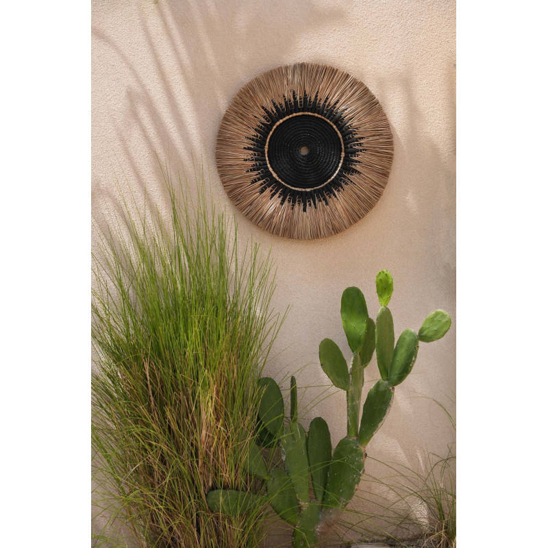 Décoration murale originale Macramé 60 cm en Herbe Naturel Coton Raphia Noir The Raffia 
