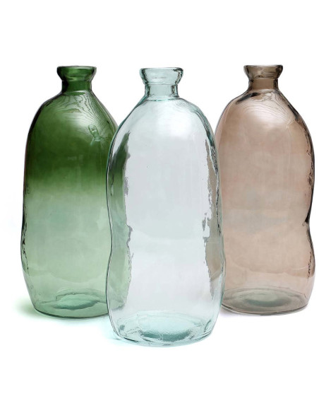 Grand Vase organique Bouteille Hauteur 73 cm Verre recyclé Vert Transparent The Jinsuo 