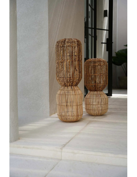 Grand Abat-jour bohème Cylindre Hauteur 60 cm Feuille de bananier Rotin Naturel Tressé The ChemChem 