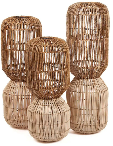 Grand Abat-jour bohème Cylindre Hauteur 60 cm Feuille de bananier Rotin Naturel Tressé The ChemChem 