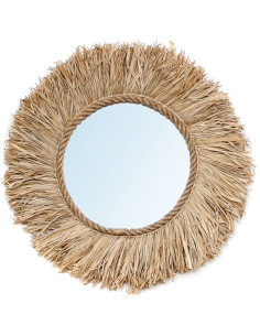 Miroir mural bohème chic Rond 60x60 Raphia Naturel Tressé The Haïti 