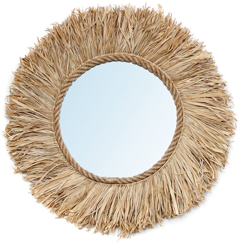 Miroir mural bohème chic Rond 60x60 Raphia Naturel Tressé The Haïti 
