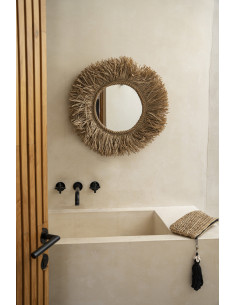 Miroir mural bohème chic Rond 60x60 Raphia Naturel Tressé The Haïti 