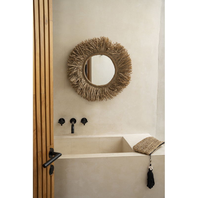 Miroir mural bohème chic Rond 60x60 Raphia Naturel Tressé The Haïti 