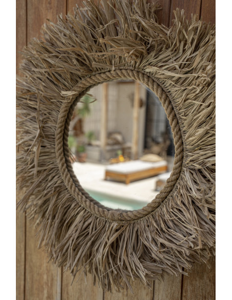 Miroir mural bohème chic Rond 60x60 Raphia Naturel Tressé The Haïti 
