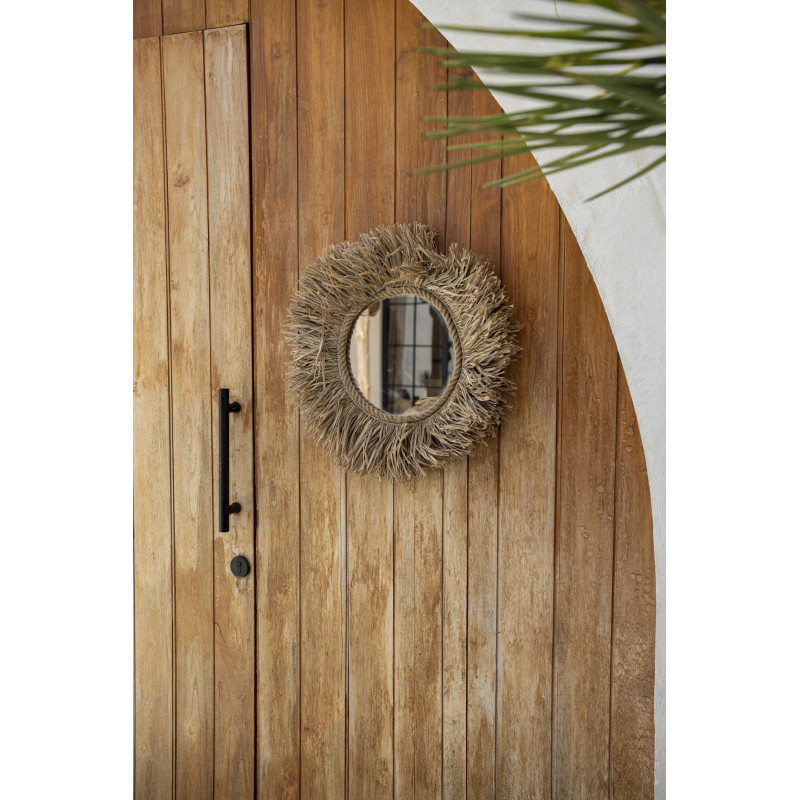 Miroir mural bohème chic Rond 60x60 Raphia Naturel Tressé The Haïti 