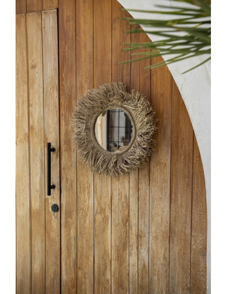Miroir mural bohème chic Rond 60x60 Raphia Naturel Tressé The Haïti 