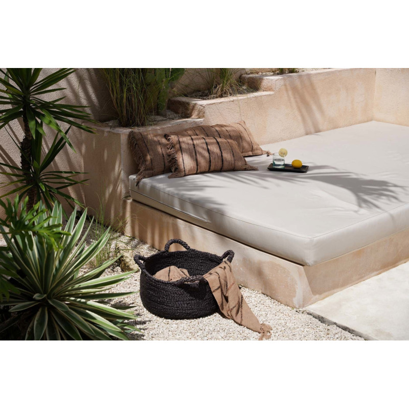 Grand Panier de rangement ethnique chic 4 poignées Rond 60 cm Jonc de mer Noir Tressé The Quatre Mains 