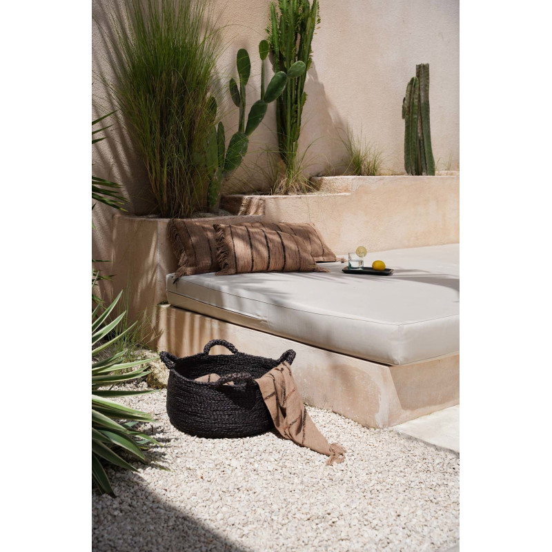 Grand Panier de rangement ethnique chic 4 poignées Rond 60 cm Jonc de mer Noir Tressé The Quatre Mains 