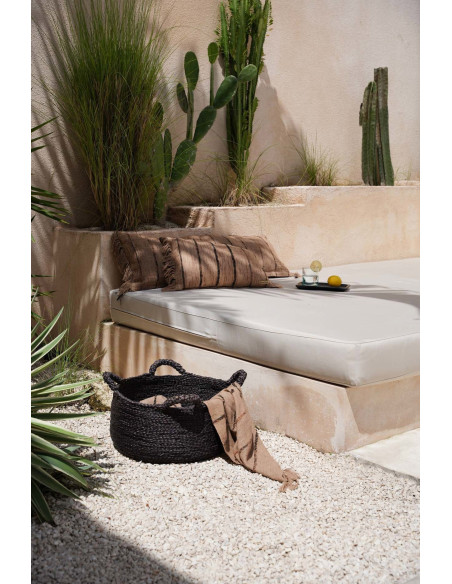 Grand Panier de rangement ethnique chic 4 poignées Rond 60 cm Jonc de mer Noir Tressé The Quatre Mains 