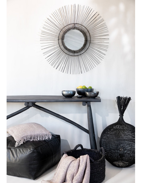 Grand Panier de rangement ethnique chic 4 poignées Rond 60 cm Jonc de mer Noir Tressé The Quatre Mains 