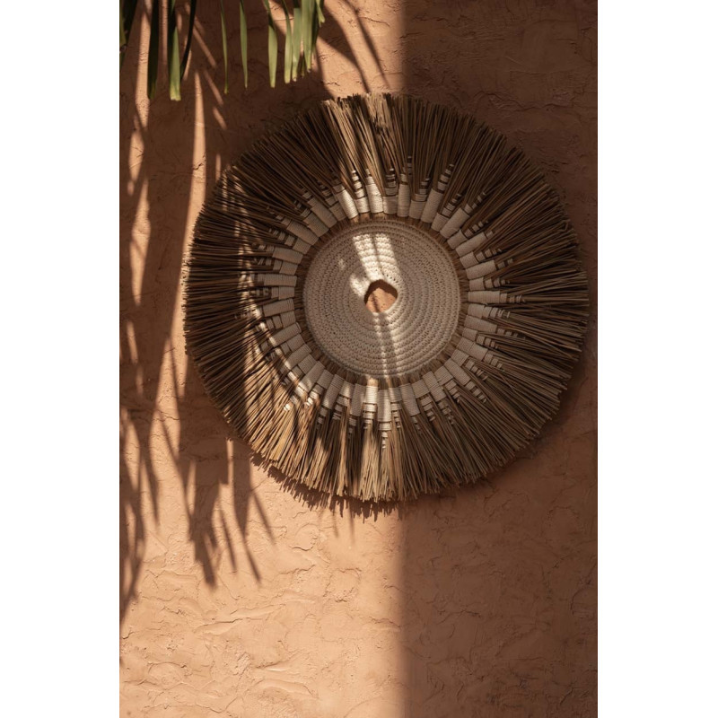Décoration murale originale Macramé 60 cm en Herbe Naturel Coton Raphia Blanc The Raffia 