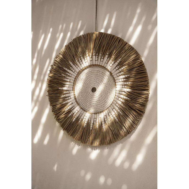 Décoration murale originale Macramé 60 cm en Herbe Naturel Coton Raphia Blanc The Raffia 