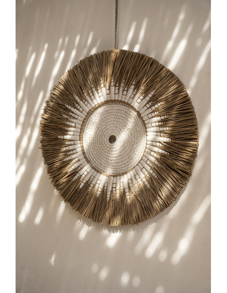 Décoration murale originale Macramé 60 cm en Herbe Naturel Coton Raphia Blanc The Raffia 