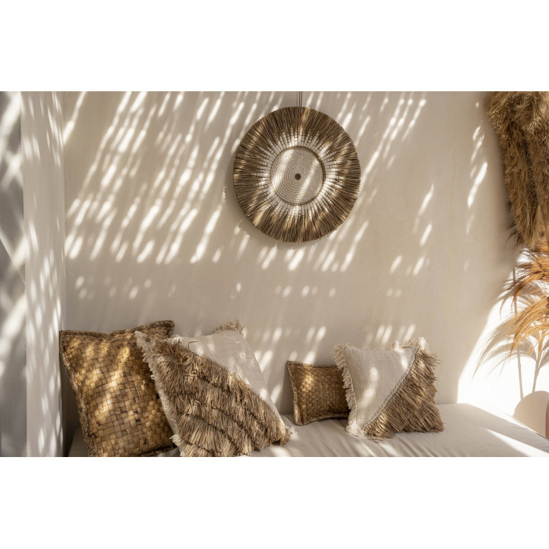 Décoration murale originale Macramé 60 cm en Herbe Naturel Coton Raphia Blanc The Raffia 