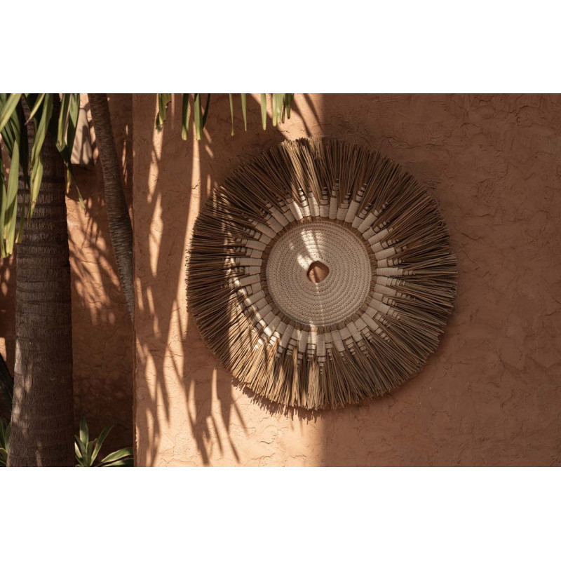 Décoration murale originale Macramé 60 cm en Herbe Naturel Coton Raphia Blanc The Raffia 