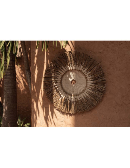 Décoration murale originale Macramé 60 cm en Herbe Naturel Coton Raphia Blanc The Raffia 