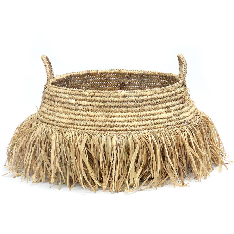 Panier de rangement bohème 2 poignées Rond 45 cm Raphia Naturel Tressé The Raffia 