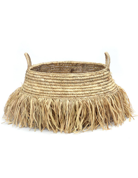 Panier de rangement bohème 2 poignées Rond 45 cm Raphia Naturel Tressé The Raffia 