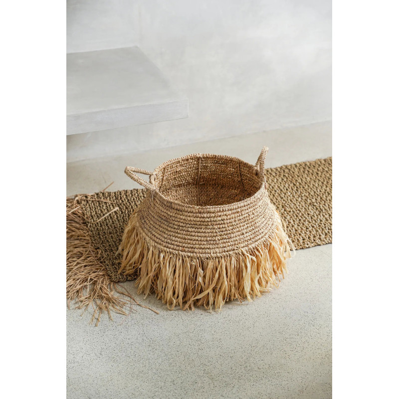 Panier de rangement bohème 2 poignées Rond 45 cm Raphia Naturel Tressé The Raffia 