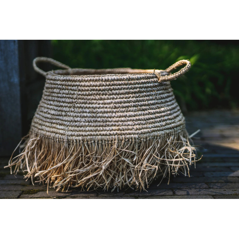 Panier de rangement bohème 2 poignées Rond 45 cm Raphia Naturel Tressé The Raffia 