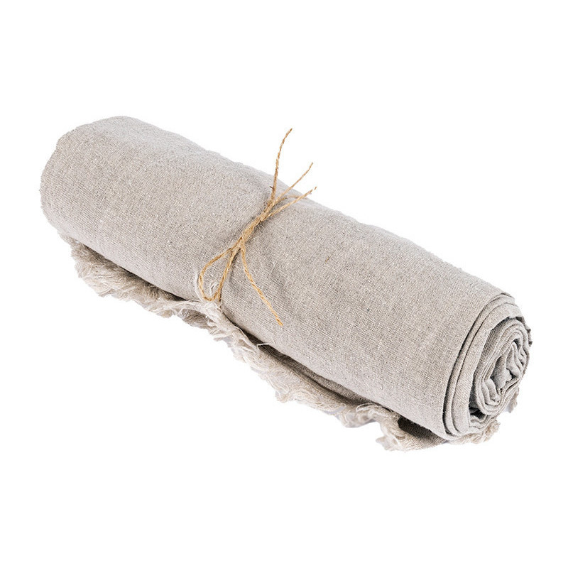 Nappe originale Bohème chic Rectangulaire 150x250 en Lin Beige Avec franges The Linen 