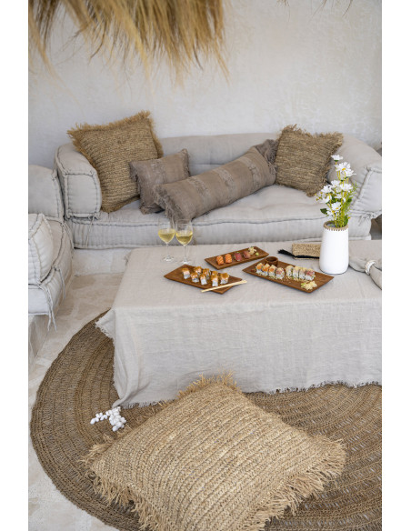 Nappe originale Bohème chic Rectangulaire 150x250 en Lin Beige Avec franges The Linen 