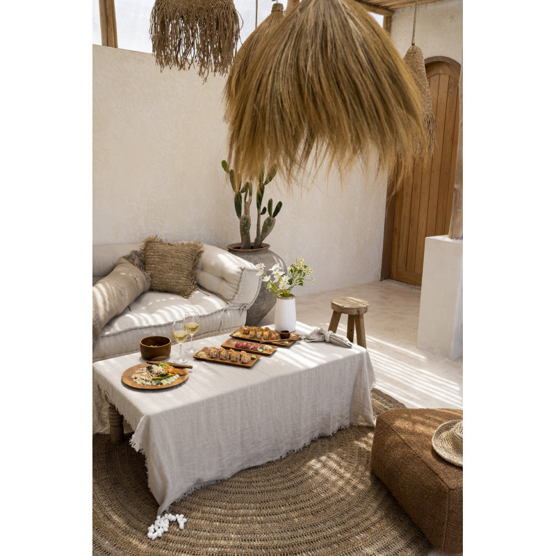 Nappe originale Bohème chic Rectangulaire 150x250 en Lin Beige Avec franges The Linen 