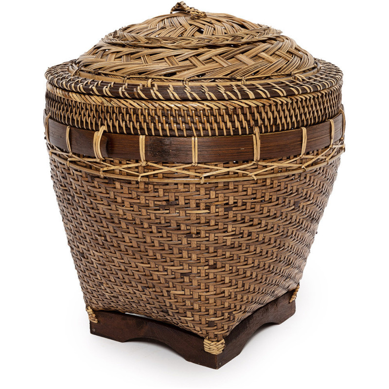 Panier de rangement avec couvercle Rond 42 cm Rotin Naturel Marron Tressé The Colonial 