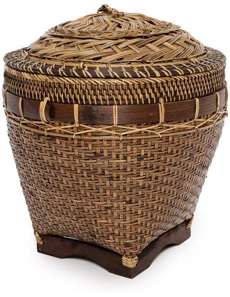 Panier de rangement avec couvercle Rond 42 cm Rotin Naturel Marron Tressé The Colonial 