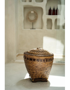 Panier de rangement avec couvercle Rond 42 cm Rotin Naturel Marron Tressé The Colonial 