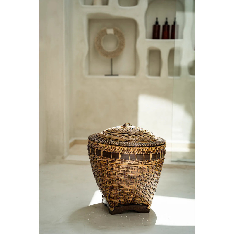 Panier de rangement avec couvercle Rond 42 cm Rotin Naturel Marron Tressé The Colonial 