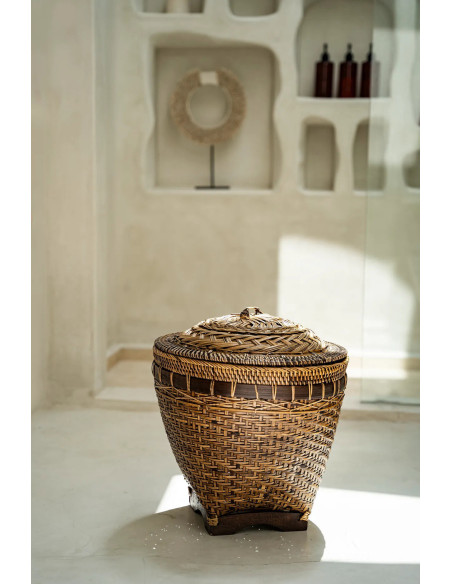 Panier de rangement avec couvercle Rond 42 cm Rotin Naturel Marron Tressé The Colonial 