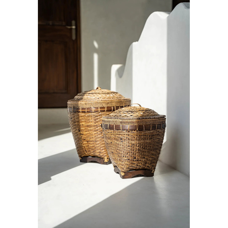 Panier de rangement avec couvercle Rond 42 cm Rotin Naturel Marron Tressé The Colonial 