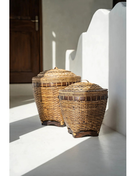 Panier de rangement avec couvercle Rond 42 cm Rotin Naturel Marron Tressé The Colonial 