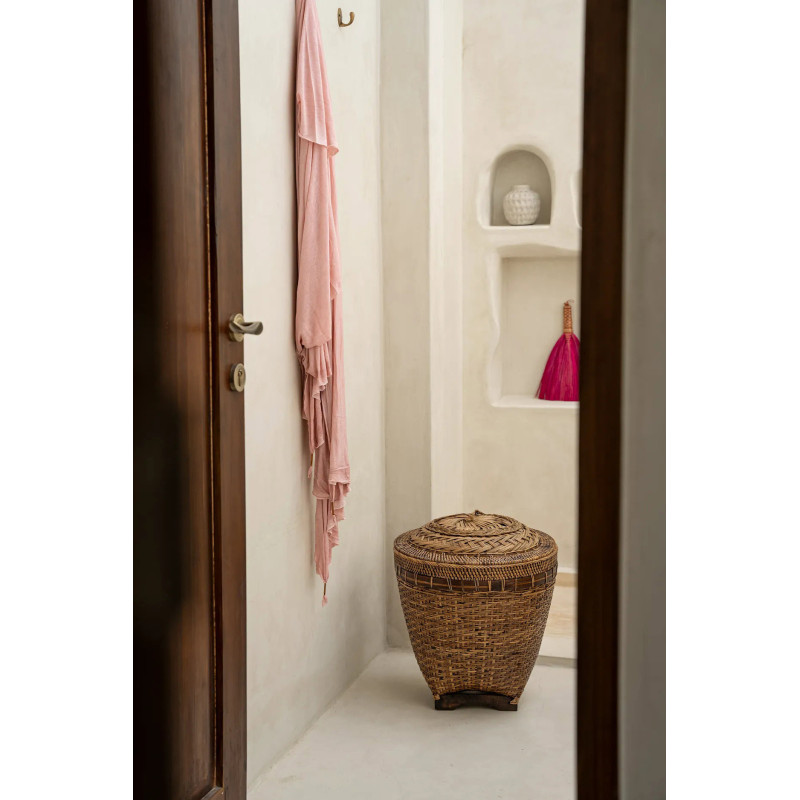 Panier de rangement avec couvercle Rond 42 cm Rotin Naturel Marron Tressé The Colonial 