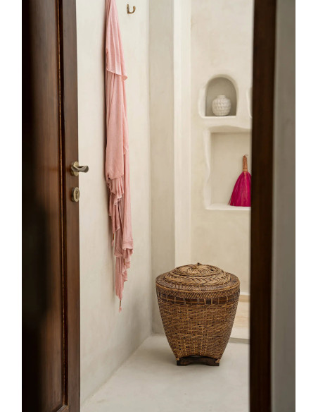 Panier de rangement avec couvercle Rond 42 cm Rotin Naturel Marron Tressé The Colonial 