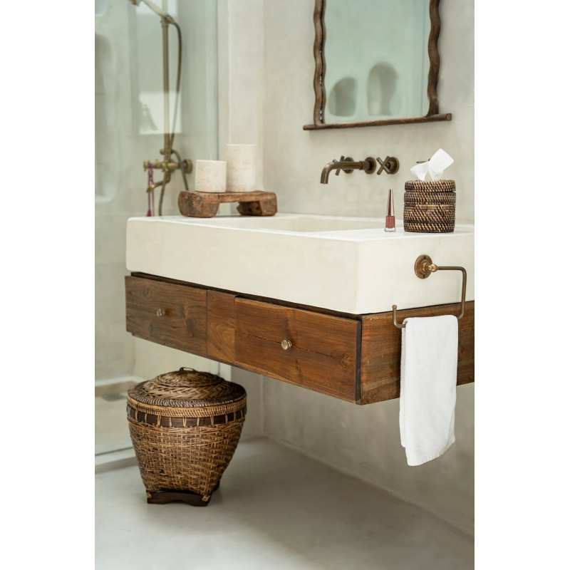 Panier de rangement avec couvercle Rond 42 cm Rotin Naturel Marron Tressé The Colonial 